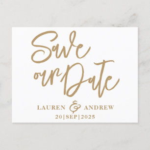 Modern Save the Date Gold Text Postcard Postkarte