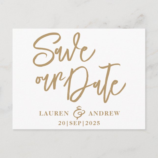 Modern Save the Date Gold Text Postcard Postkarte (Vorderseite)