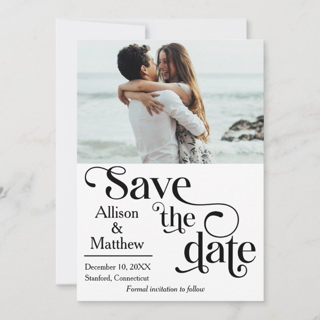 Modern Save the Date mit Foto - Sie sagte ja Einladung (Vorderseite)