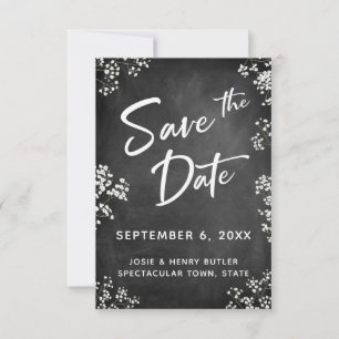 Modern Save the Date mit Gipskraut und Halbpension RSVP Karte