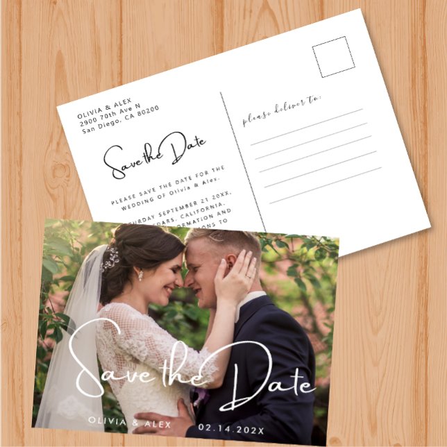 Modern Save the Date Monogram Fotolage Einfach Postkarte (Von Creator hochgeladen)