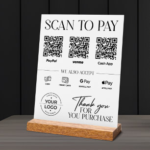 Modern Scan to Pay Sign: PayPal, Venmo, Cash App Acrylschild