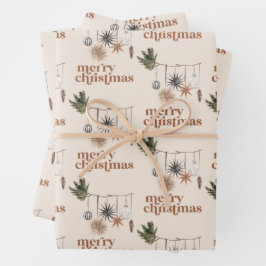 Modern Scandi Boho Neutral frohe Weihnachten Geschenkpapier Set