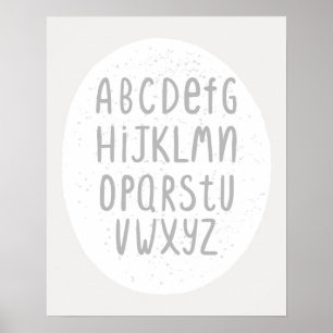 Modern scandi cute light grey alphabet  nursery poster