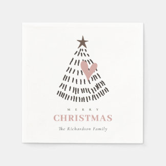 Modern Scandi Minimal Blush Heart Christmas Tree Serviette