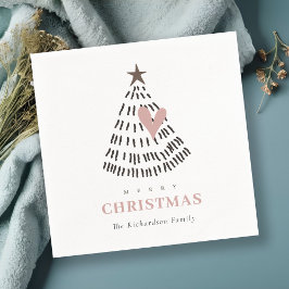 Modern Scandi Minimal Blush Heart Christmas Tree Serviette