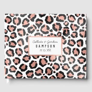 Modern schicke Black Rose Gold Foil Leopard Printi Gästebuch