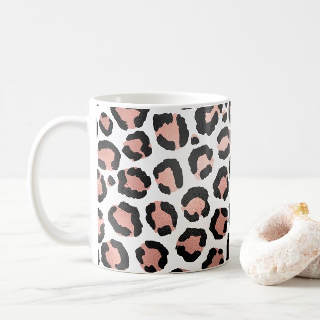 Modern schicke Black Rose Gold Foil Leopard Printi Kaffeetasse (Mit Donut)