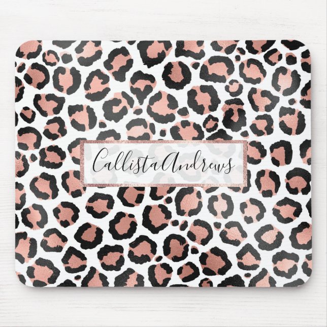 Modern schicke Black Rose Gold Foil Leopard Printi Mousepad (Vorne)