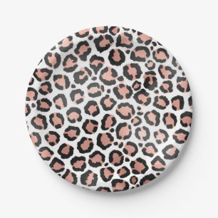 Modern schicke Black Rose Gold Foil Leopard Printi Pappteller