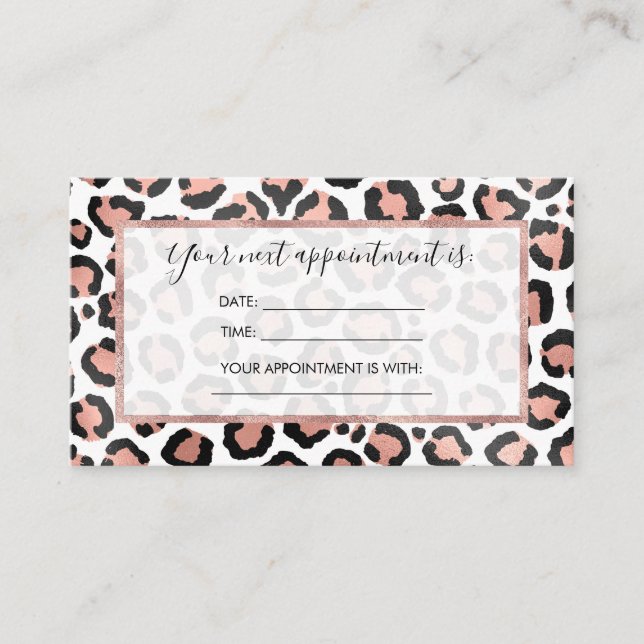 Modern schicke Black Rose Gold Foil Leopard Printi Terminkarte (Vorderseite)