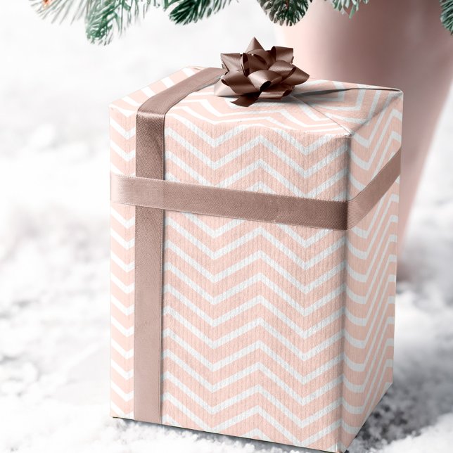 Modern schicker Streifen in Weiß und Rosa, Zickzac Geschenkpapier Set (Modern Chic White & Pink Stripe, Chevron & Dots Wrapping Paper Sheets)