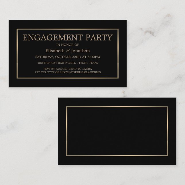 Modern & schlank, Black/Gold-Engagement-Party-Tick Visitenkarte (Vorne/Hinten)