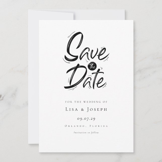 Modern schlicht Schwarz/Weiß Save the Date (Vorderseite)