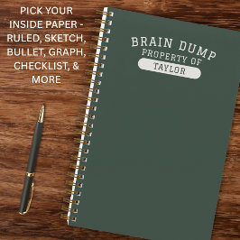 Modern School Brain Dump List Funny Green Notizbuch