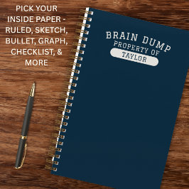 Modern School Brain Dump List Funny Navy Blue Notizbuch