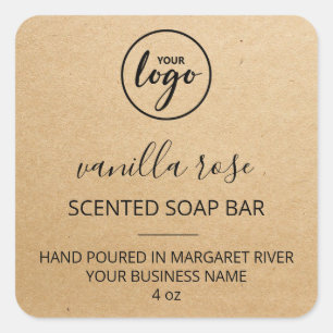 Modern Schriftart Kraft Paper Scented Soap Logo La Quadratischer Aufkleber