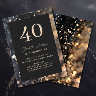 Modern, Schwarz, Gold, Glitzer, 40. Geburtstag Einladung