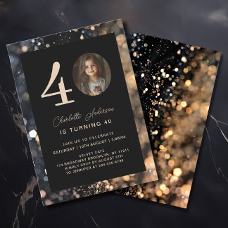 Modern, Schwarz, Gold, Glitzer, Foto, 40. Geburtst Einladung