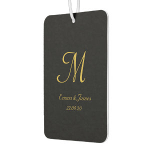 Modern Schwarz-Gold-Monogram-Skriptname Benutzerde Autolufterfrischer