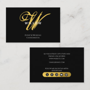 Modern Schwarz & Gold Monogramm  Visitenkarte