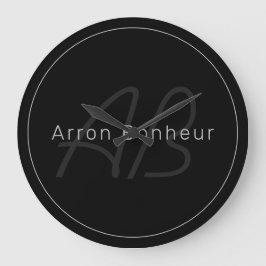 Modern Schwarz & Grau | Cooler Name & Monogramm Große Wanduhr