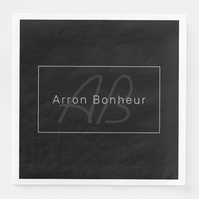 Modern Schwarz & Grau | Cooler Name & Monogramm Serviette (Vorderseite)
