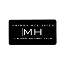 Modern Schwarz/Weiß Beruflich Mit Monogramm Adressaufkleber