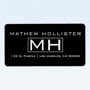 Modern Schwarz/Weiß Beruflich Mit Monogramm Adressaufkleber
