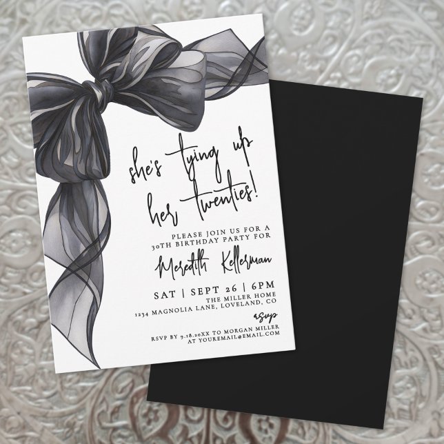 Modern Schwarz-weiß Bow Birthday Party Einladung (Modern Black White Bow Birthday Party Invitation)