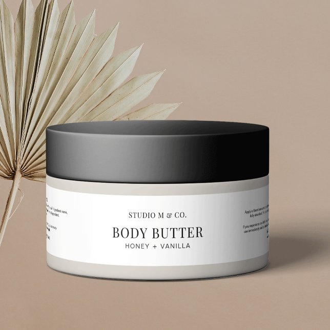Modern Schwarz & Weiß einfacher Body Butter 4OZ Ja (Simple, yet elegant, cosmetic container packaging label with space for ingredients & your brand info)