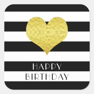 Modern Schwarz-Weiß-Herz Alles Gute zum Geburtstag Quadratischer Aufkleber