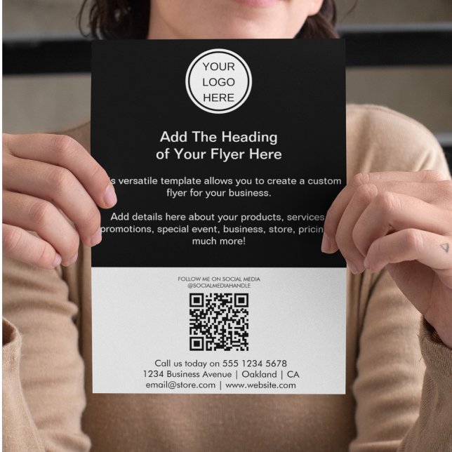 Modern Schwarz-Weiß-QR-Code und Business-Logo Flyer (Von Creator hochgeladen)