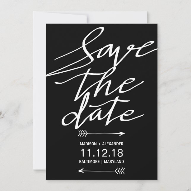Modern Schwarz-Weiß-Schrift Save the Date einfach (Vorderseite)
