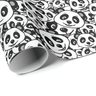 Modern Schwarz-Weiß Süßer Panda-Bär-Muster Geschenkpapier
