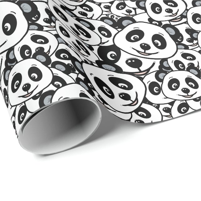 Modern Schwarz-Weiß Süßer Panda-Bär-Muster Geschenkpapier (Rolleneckpunkt)