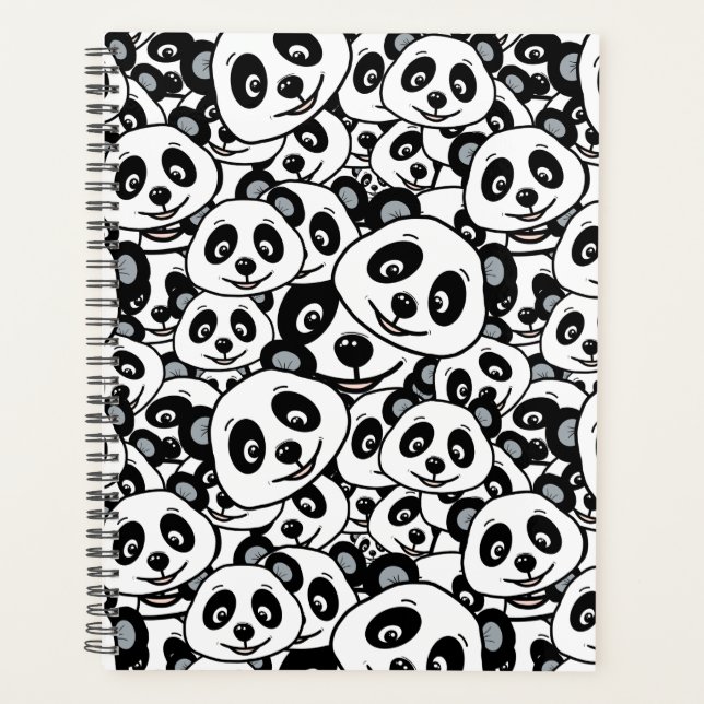 Modern Schwarz-Weiß Süßer Panda-Bär-Muster Planer (Vorderseite)