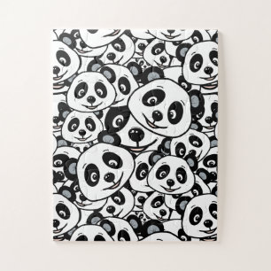 Modern Schwarz-Weiß Süßer Panda-Bär-Muster Puzzle