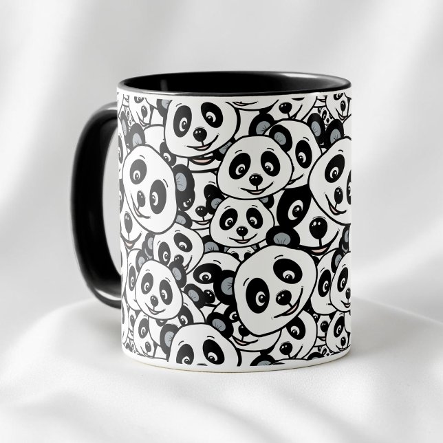 Modern Schwarz-Weiß Süßer Panda-Bär-Muster Tasse (Modern Black and White Cute Panda Bear Pattern Mug)