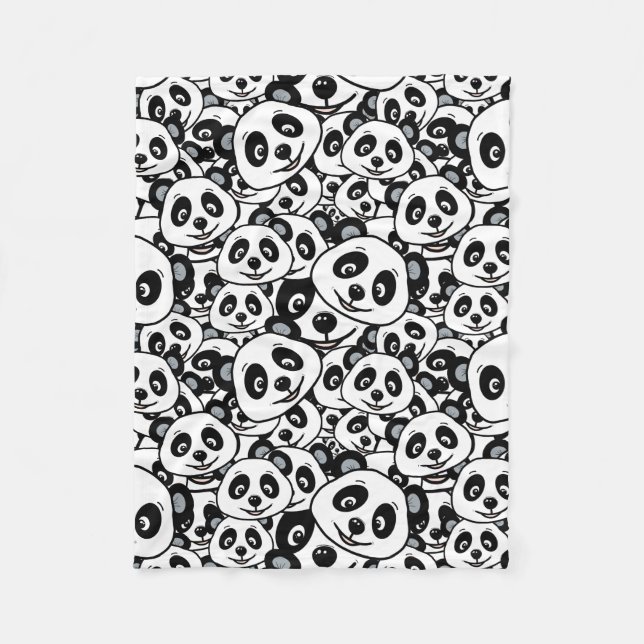 Modern Schwarz-Weiß Süßes Panda-Bär-Muster Fleecedecke (Vorderseite)