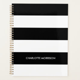 Modern Schwarz-weiße Streifen individuelle Name Mo Planer
