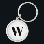 Modern Schwarz-weißer, benutzerdefinierter Anfangs Schlüsselanhänger<br><div class="desc">Individuell,  personalisieren Monogramm,  Initial,  Buchstaben Schwarz und Weiß moderne elegante klassische chic Skript raffiniert stilvolle Schlüsselanhänger.</div>