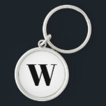 Modern Schwarz-weißer, benutzerdefinierter Anfangs Schlüsselanhänger<br><div class="desc">Individuell,  personalisieren Monogramm,  Initial,  Buchstaben Schwarz und Weiß moderne elegante klassische chic Skript raffiniert stilvolle Schlüsselanhänger.</div>