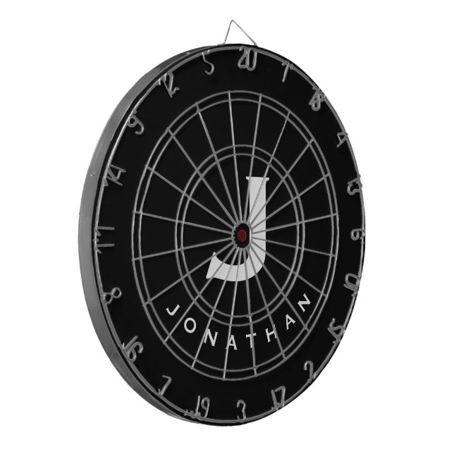 Modern Schwarz-weißer Monogrammname Dartscheibe (Vorderseite Links)