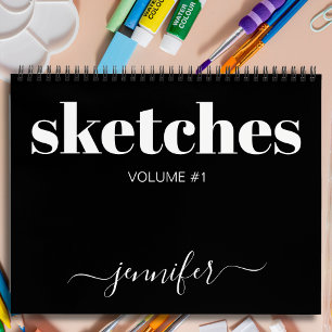 Modern Schwarz-weißer Personalisierter Sketchbook  Notizbuch