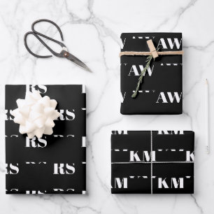 Modern Schwarz-weißes, benutzerdefiniertes Monogra Geschenkpapier Set