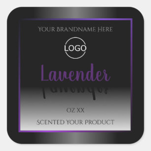Modern Schwarz-weißes Label-Lila-Rahmen-Logo Quadratischer Aufkleber