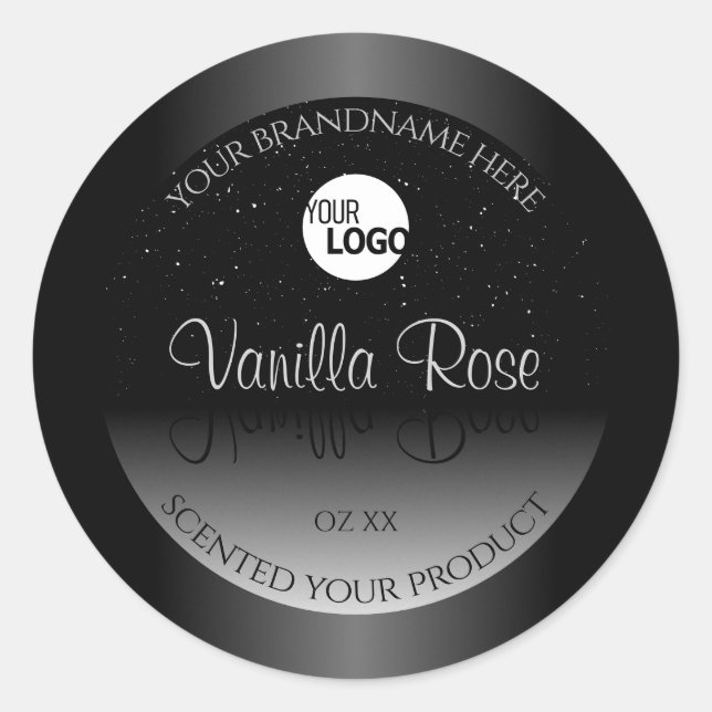 Modern Schwarz-weißes Label Soft Glitzer Logo Runder Aufkleber (Vorderseite)