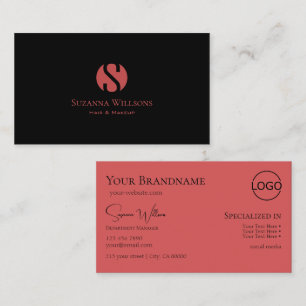 Modern Schwarzes Indianerrot mit Monogramm und Log Visitenkarte