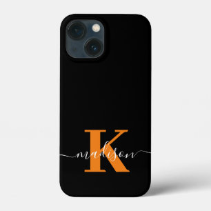 Modern schwarzes und oranges Monogramm Case-Mate iPhone Hülle